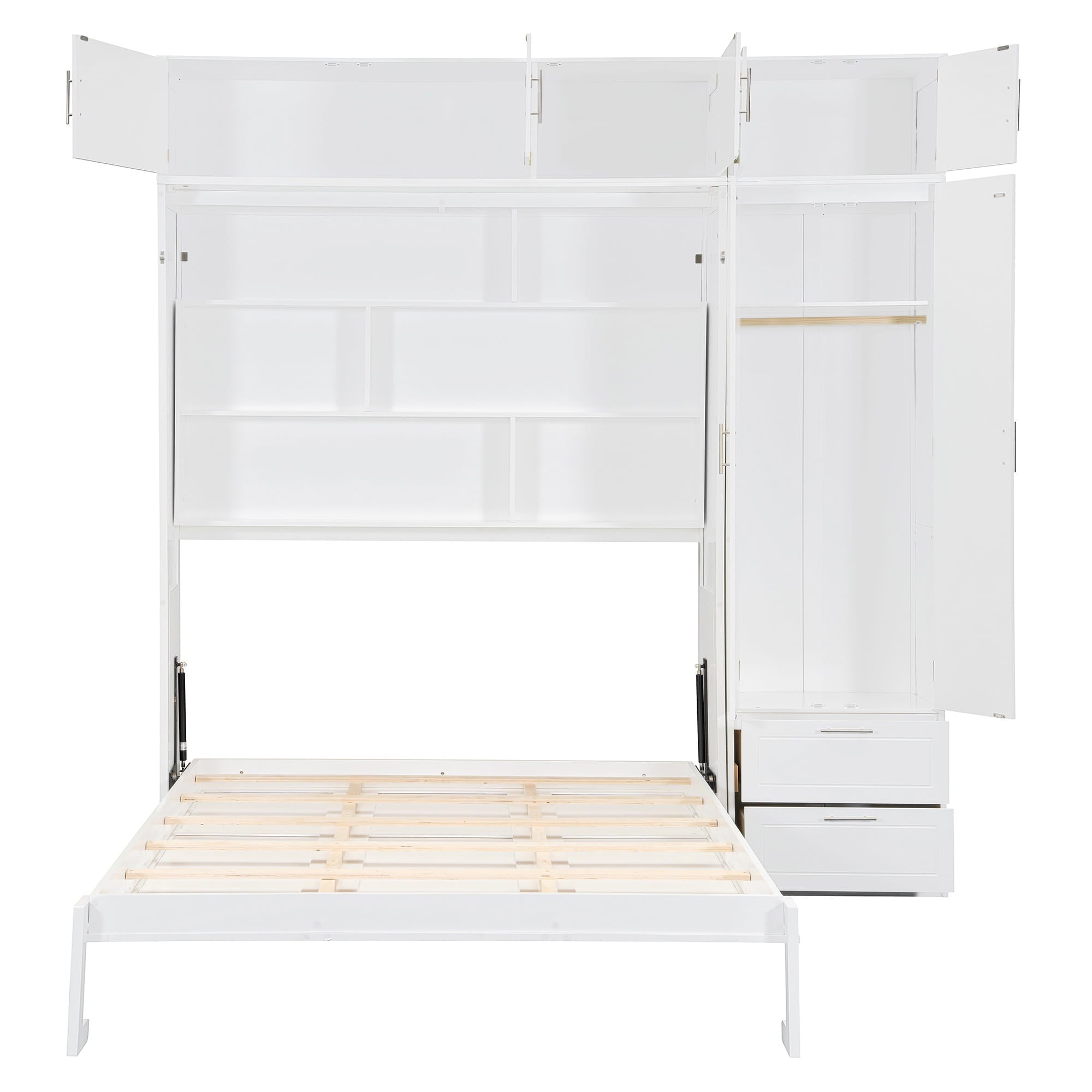 Bellemave® Queen Size Murphy Bed with Top Cabinet & Shelves,Space - Saving Multifunctional Hideaway Wall Foldable Bed,Bedroom Folding Bedframe for Guest Room - Bellemave