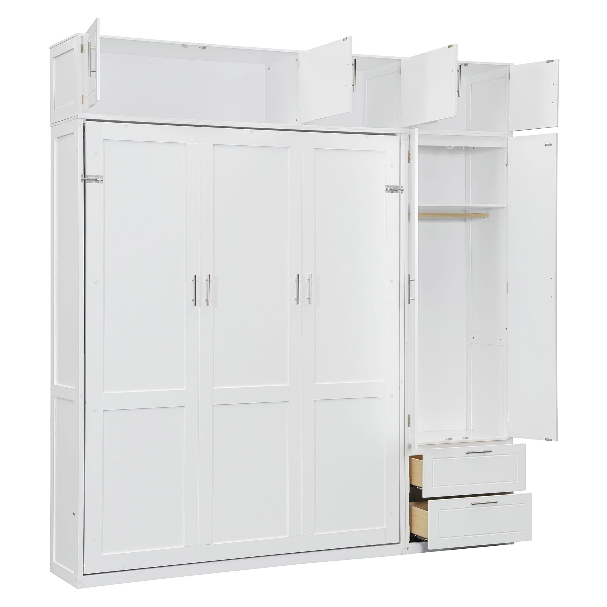 Bellemave® Queen Size Murphy Bed with Top Cabinet & Shelves,Space - Saving Multifunctional Hideaway Wall Foldable Bed,Bedroom Folding Bedframe for Guest Room - Bellemave