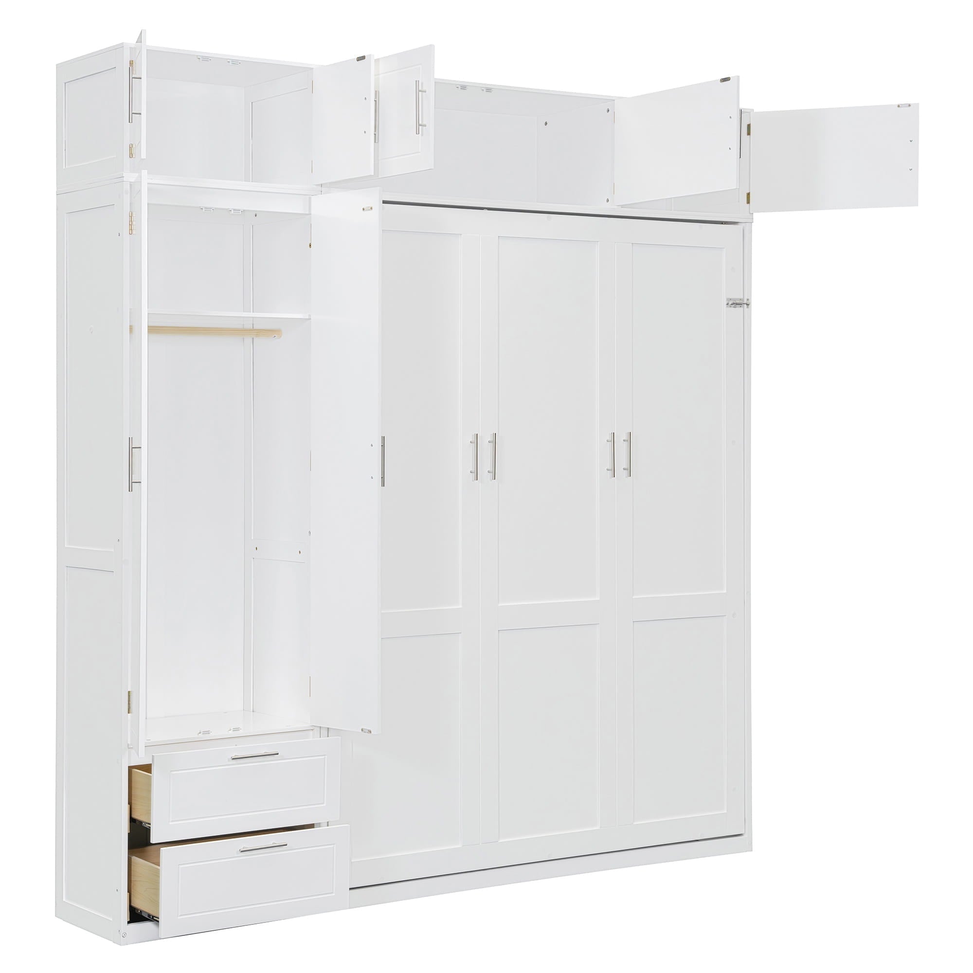 Bellemave® Queen Size Murphy Bed with Top Cabinet & Shelves,Space - Saving Multifunctional Hideaway Wall Foldable Bed,Bedroom Folding Bedframe for Guest Room - Bellemave