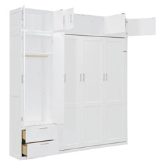 Bellemave® Queen Size Murphy Bed with Top Cabinet & Shelves,Space - Saving Multifunctional Hideaway Wall Foldable Bed,Bedroom Folding Bedframe for Guest Room - Bellemave