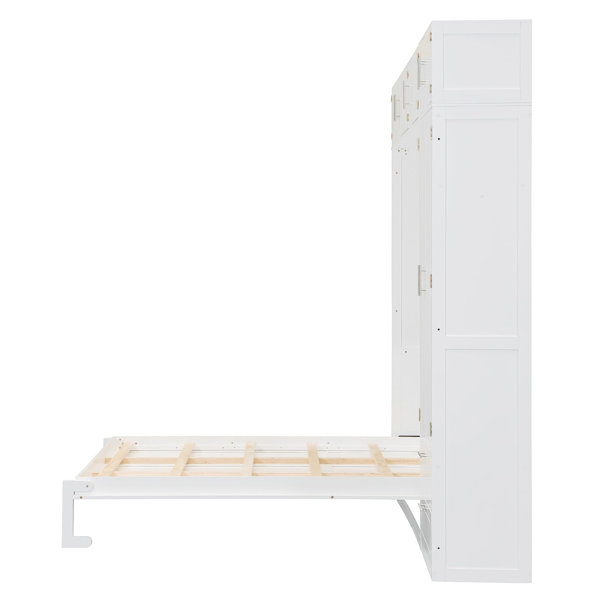 Bellemave® Queen Size Murphy Bed with Top Cabinet & Shelves,Space - Saving Multifunctional Hideaway Wall Foldable Bed,Bedroom Folding Bedframe for Guest Room - Bellemave