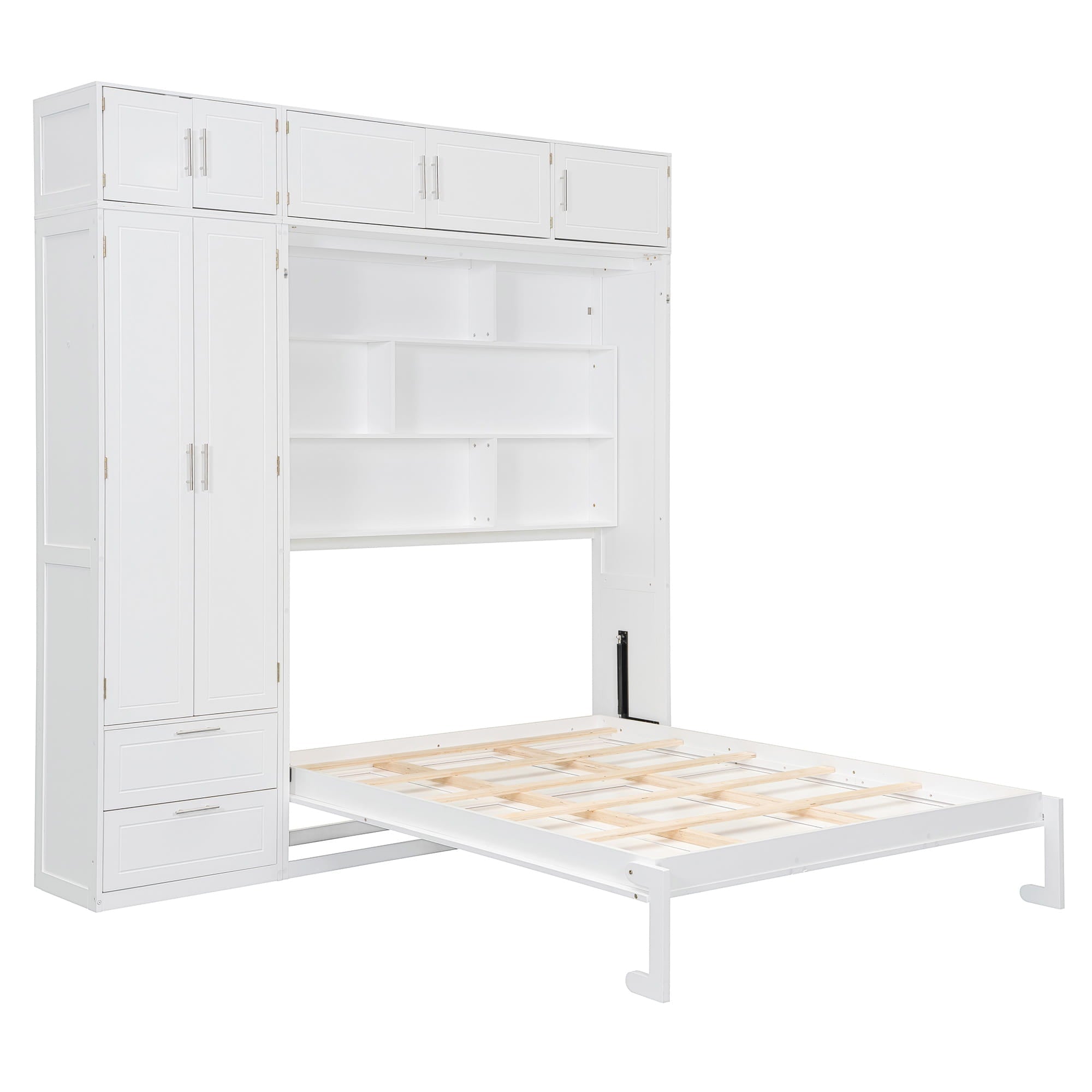 Bellemave® Queen Size Murphy Bed with Top Cabinet & Shelves,Space - Saving Multifunctional Hideaway Wall Foldable Bed,Bedroom Folding Bedframe for Guest Room - Bellemave