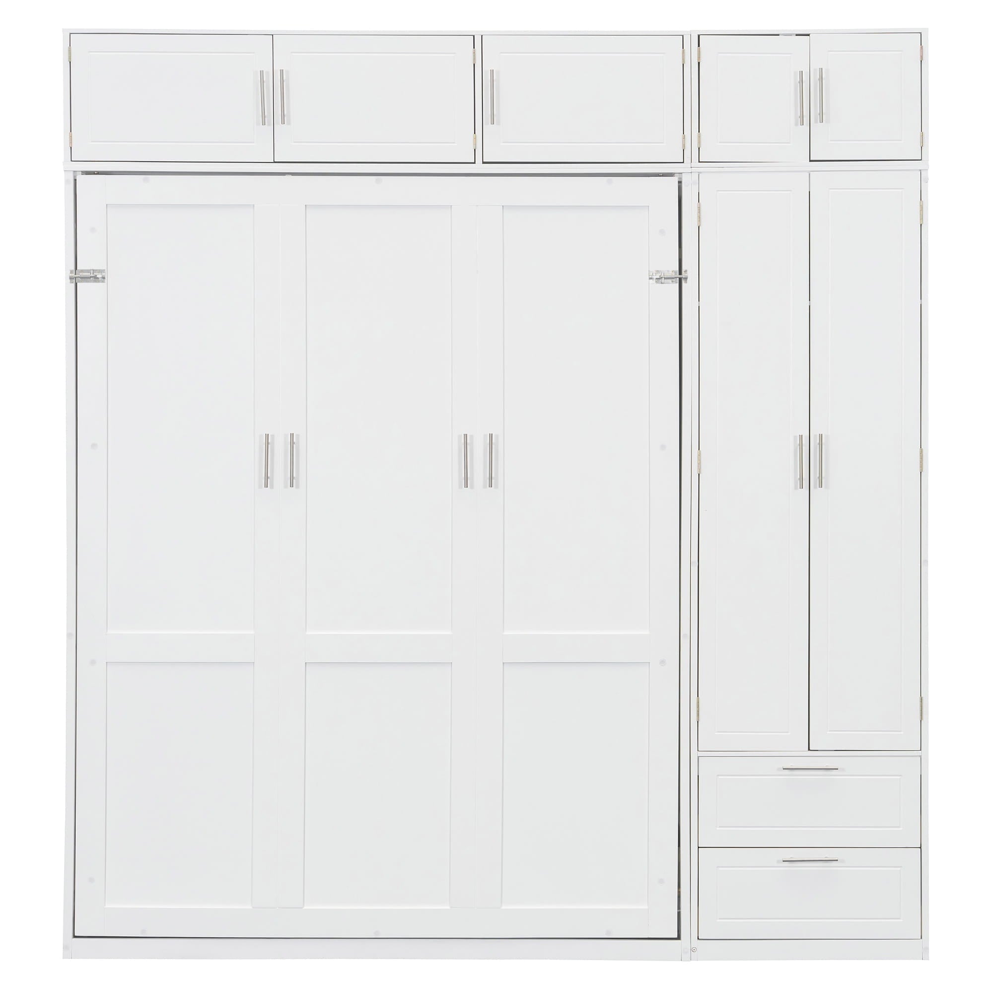 Bellemave® Queen Size Murphy Bed with Top Cabinet & Shelves,Space - Saving Multifunctional Hideaway Wall Foldable Bed,Bedroom Folding Bedframe for Guest Room - Bellemave