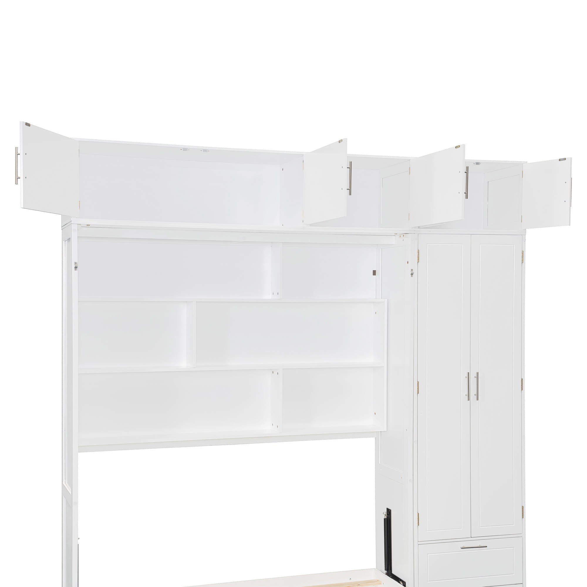 Bellemave® Queen Size Murphy Bed with Top Cabinet & Shelves,Space - Saving Multifunctional Hideaway Wall Foldable Bed,Bedroom Folding Bedframe for Guest Room - Bellemave