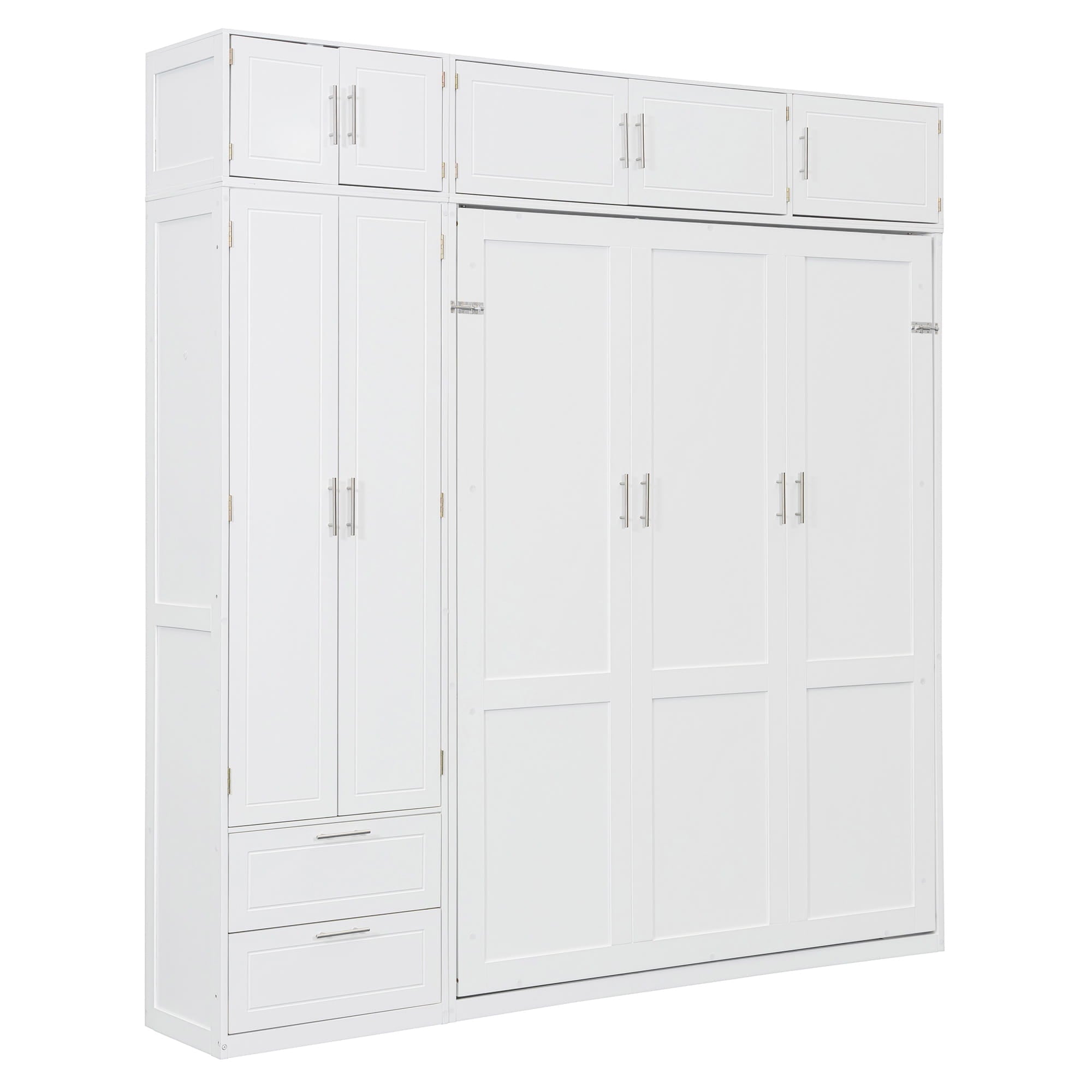 Bellemave® Queen Size Murphy Bed with Top Cabinet & Shelves,Space - Saving Multifunctional Hideaway Wall Foldable Bed,Bedroom Folding Bedframe for Guest Room - Bellemave