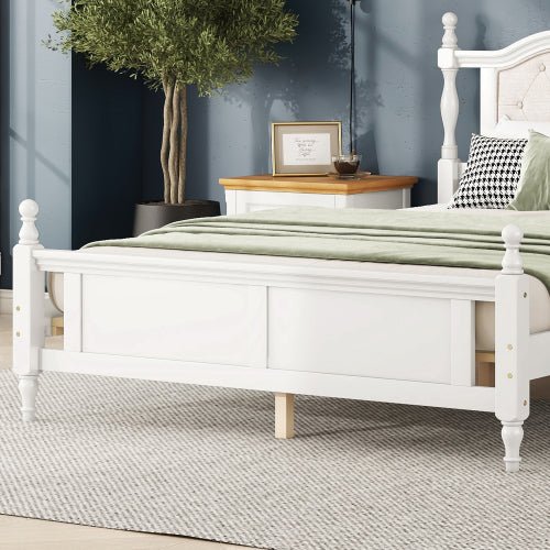 Bellemave® Queen Size Pine wooden Platform Bed with Upholstered Headboard and Panel Footboard - Bellemave