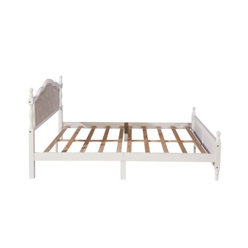 Bellemave® Queen Size Pine wooden Platform Bed with Upholstered Headboard and Panel Footboard - Bellemave