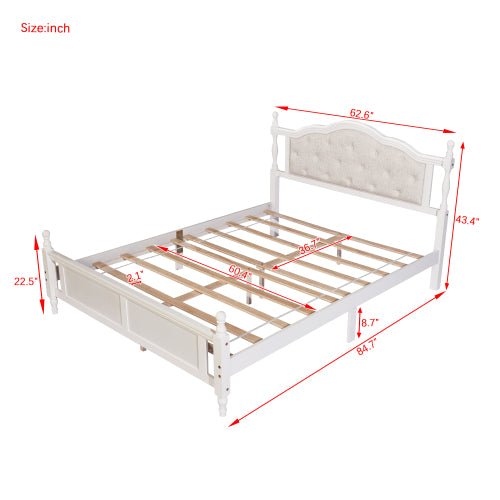Bellemave® Queen Size Pine wooden Platform Bed with Upholstered Headboard and Panel Footboard - Bellemave