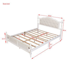 Bellemave® Queen Size Pine wooden Platform Bed with Upholstered Headboard and Panel Footboard - Bellemave