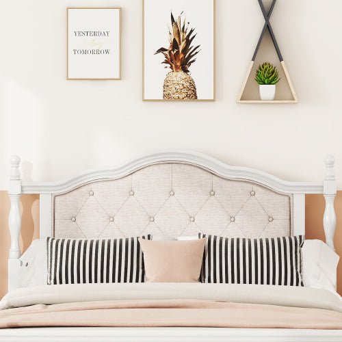 Bellemave® Queen Size Pine wooden Platform Bed with Upholstered Headboard and Panel Footboard - Bellemave