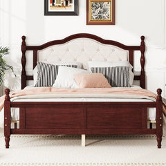 Bellemave® Queen Size Pine wooden Platform Bed with Upholstered Headboard and Panel Footboard - Bellemave