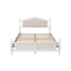 Bellemave® Queen Size Pine wooden Platform Bed with Upholstered Headboard and Panel Footboard - Bellemave