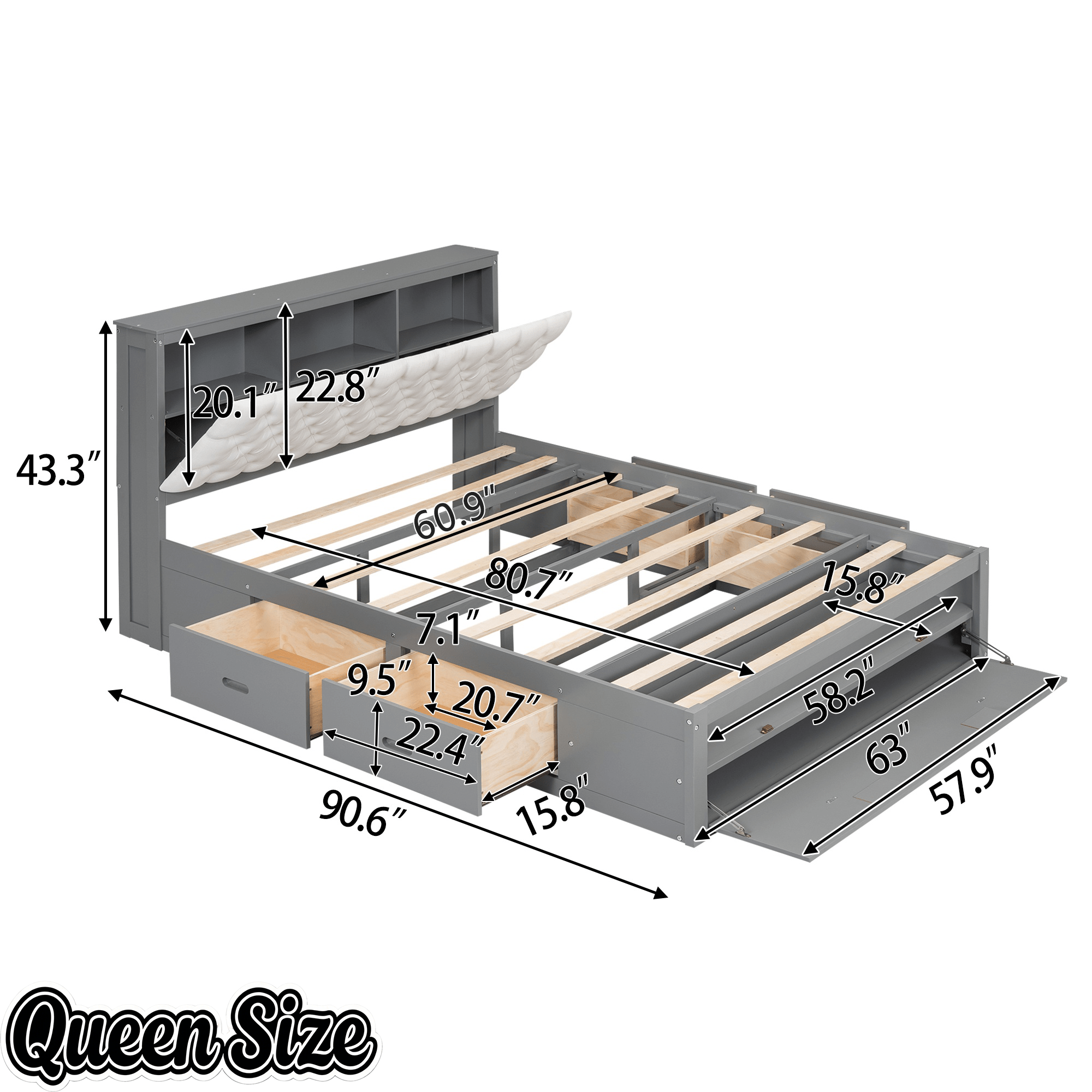 Bellemave® Queen Size Platform Bed with 4 Drawers & Upholstered Storage Headboard, Wooden Queen Bed Frame with Storage Shoe Rack (Espresso/4 Drawers) - Bellemave