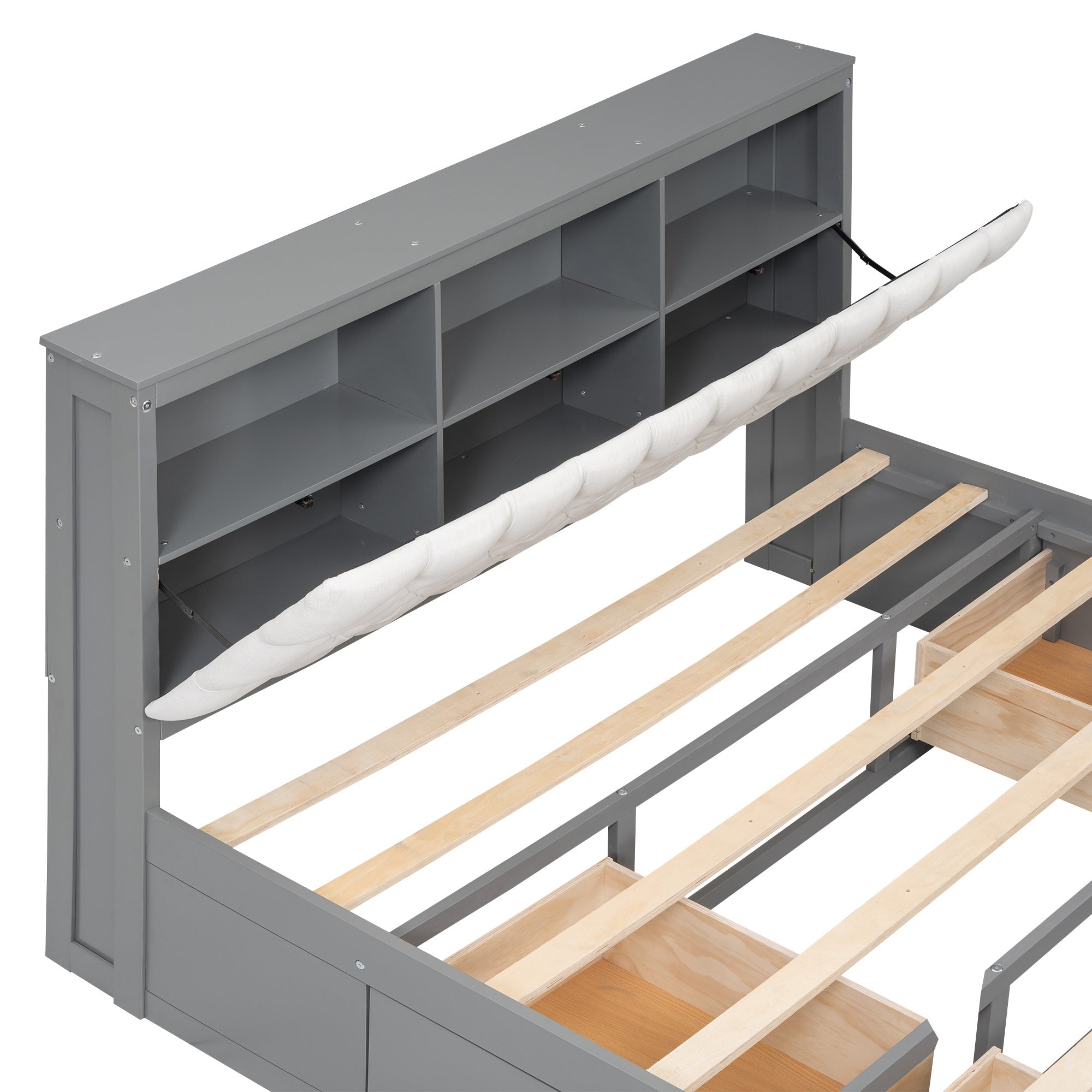 Bellemave® Queen Size Platform Bed with 4 Drawers & Upholstered Storage Headboard, Wooden Queen Bed Frame with Storage Shoe Rack (Espresso/4 Drawers) - Bellemave