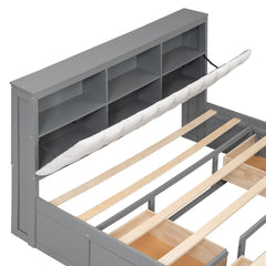 Bellemave® Queen Size Platform Bed with 4 Drawers & Upholstered Storage Headboard, Wooden Queen Bed Frame with Storage Shoe Rack (Espresso/4 Drawers) - Bellemave