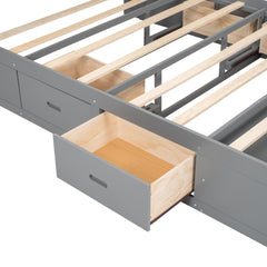 Bellemave® Queen Size Platform Bed with 4 Drawers & Upholstered Storage Headboard, Wooden Queen Bed Frame with Storage Shoe Rack (Espresso/4 Drawers) - Bellemave