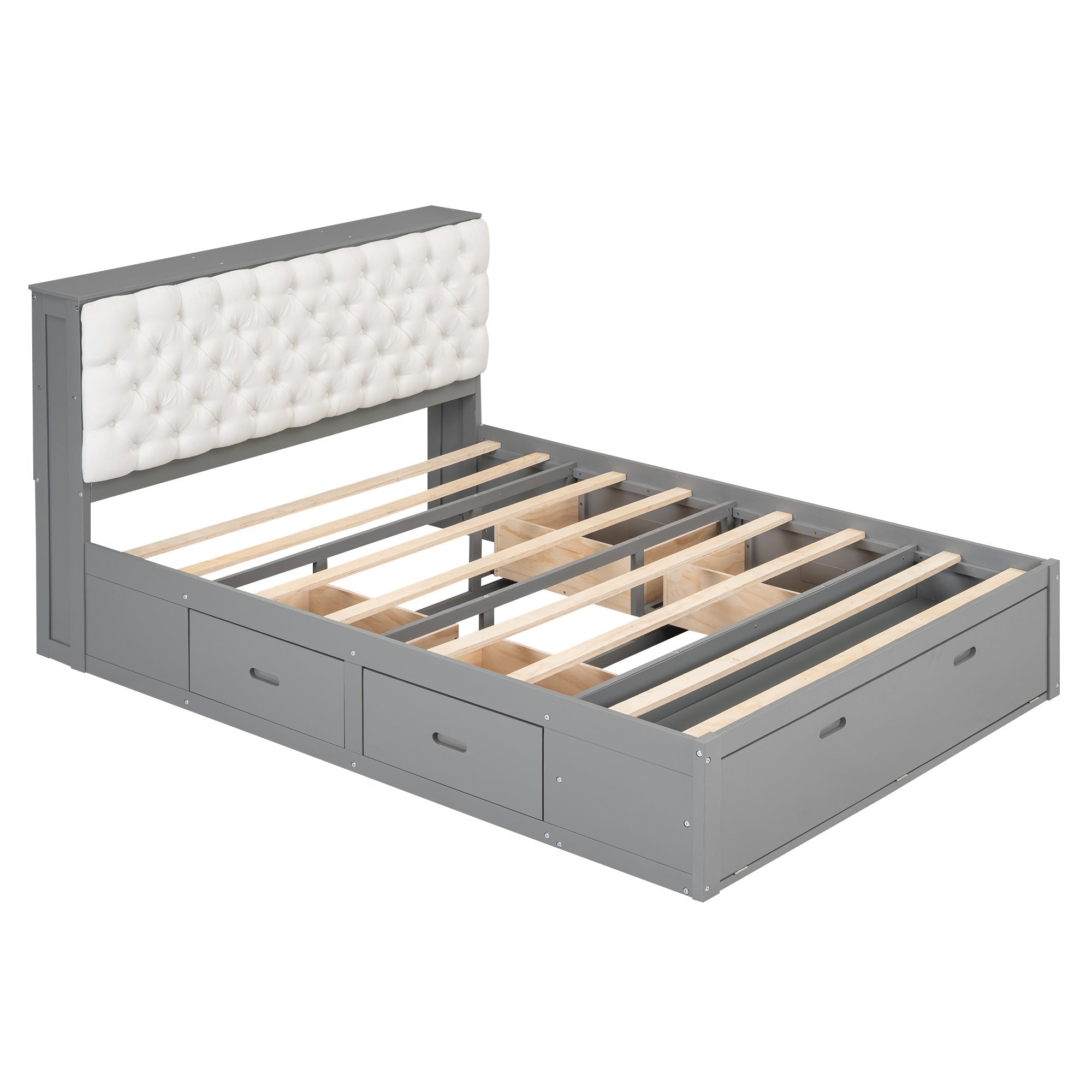 Bellemave® Queen Size Platform Bed with 4 Drawers & Upholstered Storage Headboard, Wooden Queen Bed Frame with Storage Shoe Rack (Espresso/4 Drawers) - Bellemave