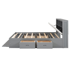 Bellemave® Queen Size Platform Bed with 4 Drawers & Upholstered Storage Headboard, Wooden Queen Bed Frame with Storage Shoe Rack (Espresso/4 Drawers) - Bellemave