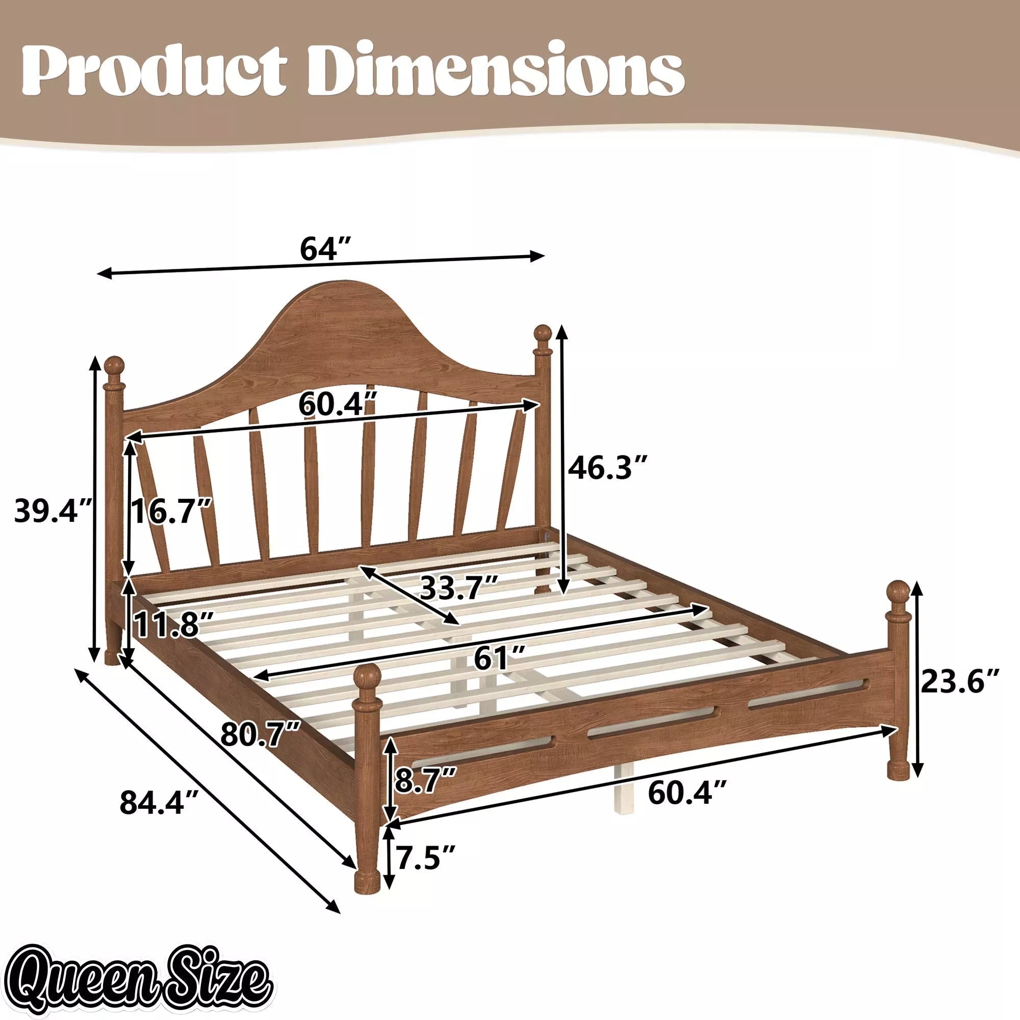 Bellemave® Queen Size Platform Bed with Chic Headboard – Solid Wood Frame, No Box Spring Needed - Bellemave