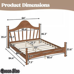 Bellemave® Queen Size Platform Bed with Chic Headboard – Solid Wood Frame, No Box Spring Needed - Bellemave