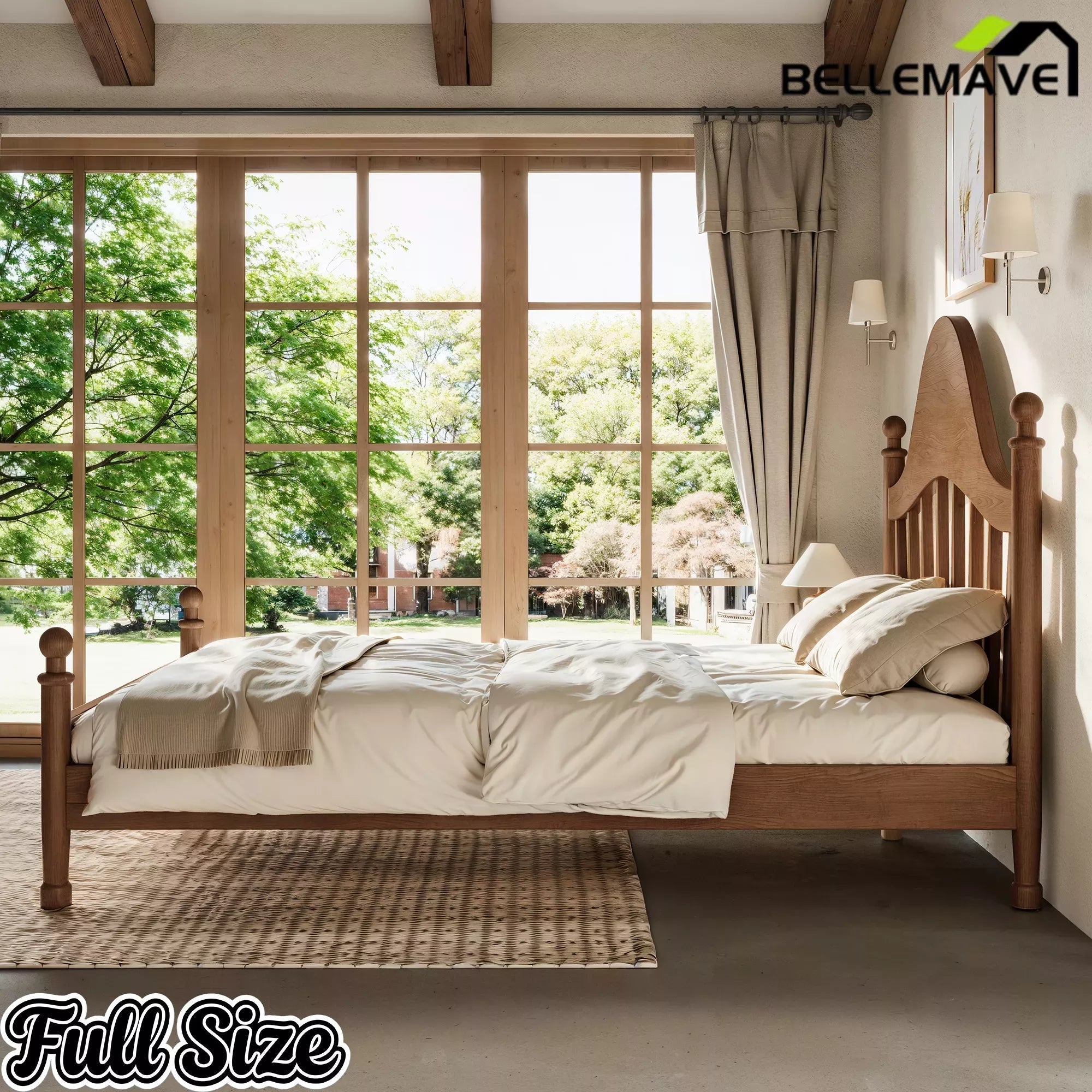 Bellemave® Queen Size Platform Bed with Chic Headboard – Solid Wood Frame, No Box Spring Needed - Bellemave