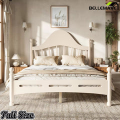 Bellemave® Queen Size Platform Bed with Chic Headboard – Solid Wood Frame, No Box Spring Needed - Bellemave