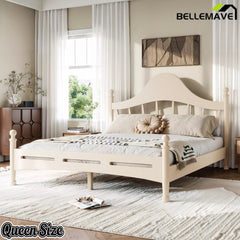 Bellemave® Queen Size Platform Bed with Chic Headboard – Solid Wood Frame, No Box Spring Needed - Bellemave