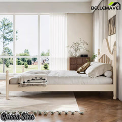 Bellemave® Queen Size Platform Bed with Chic Headboard – Solid Wood Frame, No Box Spring Needed - Bellemave
