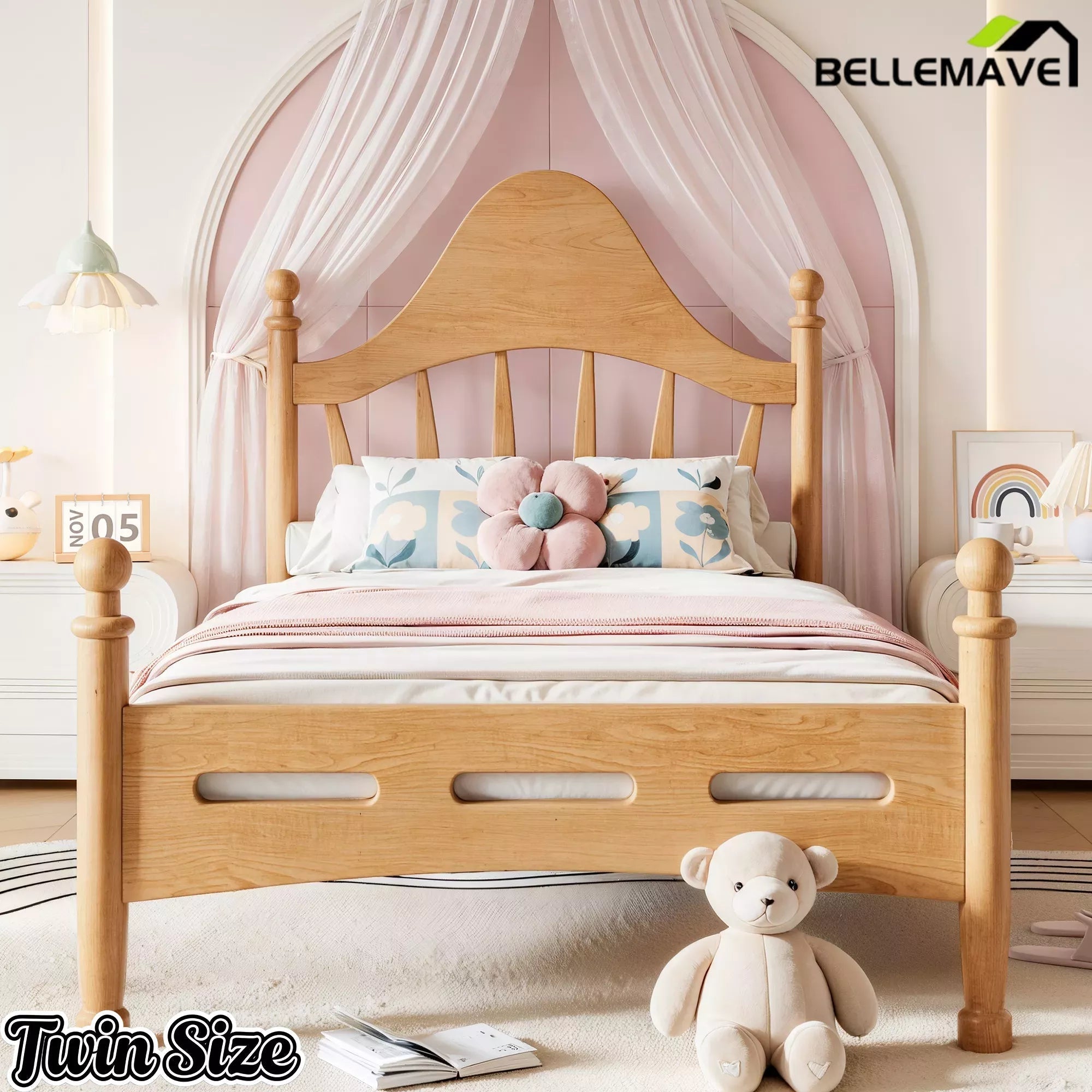 Bellemave® Queen Size Platform Bed with Chic Headboard – Solid Wood Frame, No Box Spring Needed - Bellemave