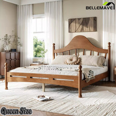 Bellemave® Queen Size Platform Bed with Chic Headboard – Solid Wood Frame, No Box Spring Needed - Bellemave