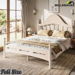 Bellemave® Queen Size Platform Bed with Chic Headboard – Solid Wood Frame, No Box Spring Needed - Bellemave