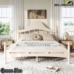 Bellemave® Queen Size Platform Bed with Chic Headboard – Solid Wood Frame, No Box Spring Needed - Bellemave