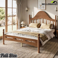 Bellemave® Queen Size Platform Bed with Chic Headboard – Solid Wood Frame, No Box Spring Needed - Bellemave