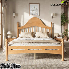 Bellemave® Queen Size Platform Bed with Chic Headboard – Solid Wood Frame, No Box Spring Needed - Bellemave