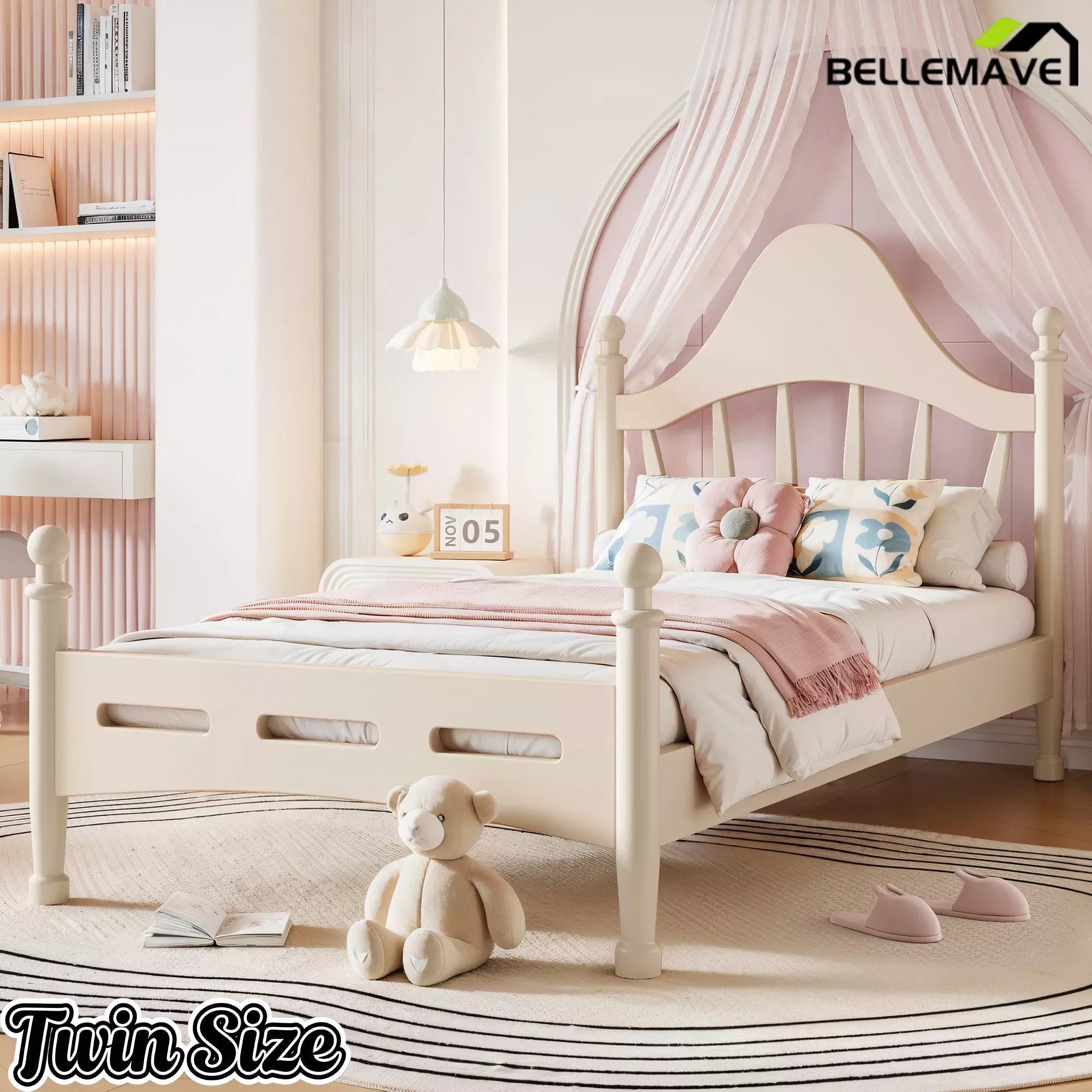 Bellemave® Queen Size Platform Bed with Chic Headboard – Solid Wood Frame, No Box Spring Needed - Bellemave