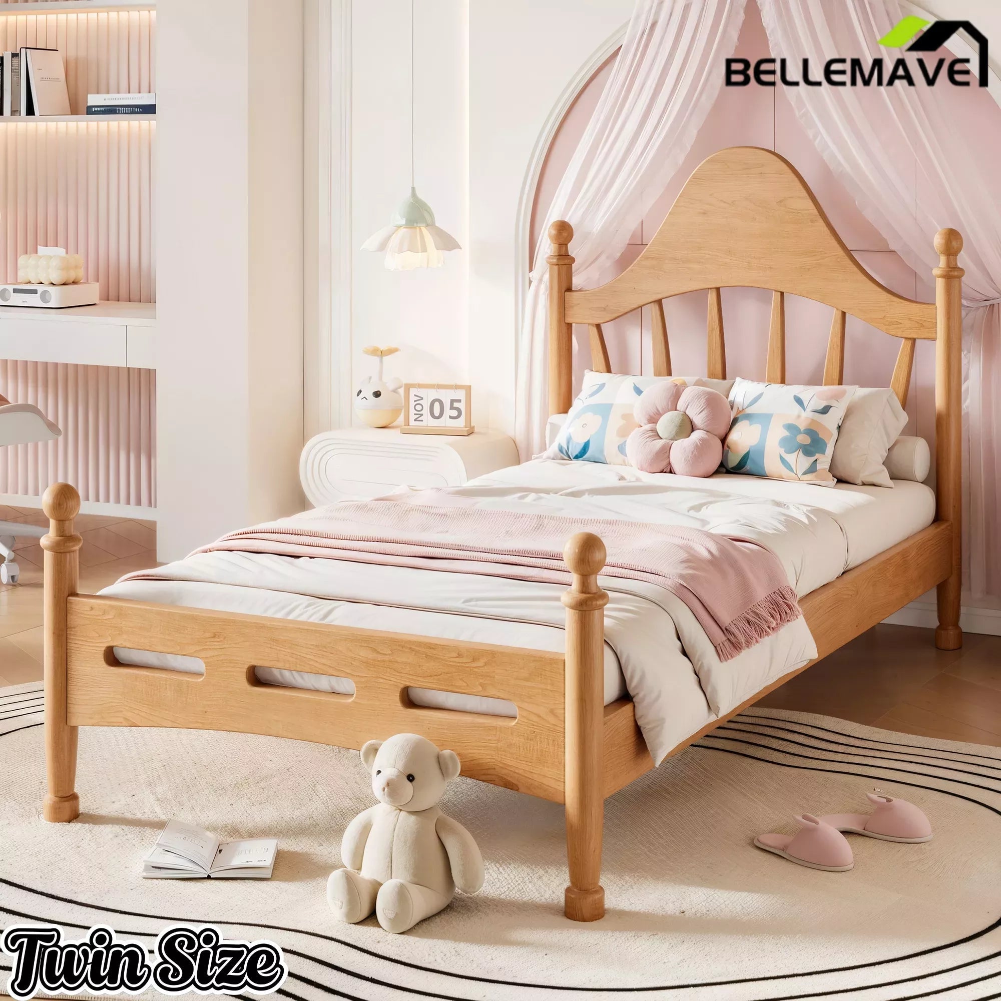 Bellemave® Queen Size Platform Bed with Chic Headboard – Solid Wood Frame, No Box Spring Needed - Bellemave