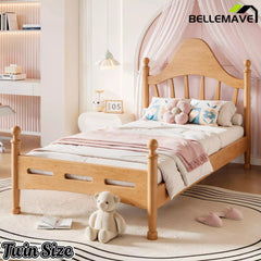 Bellemave® Queen Size Platform Bed with Chic Headboard – Solid Wood Frame, No Box Spring Needed - Bellemave