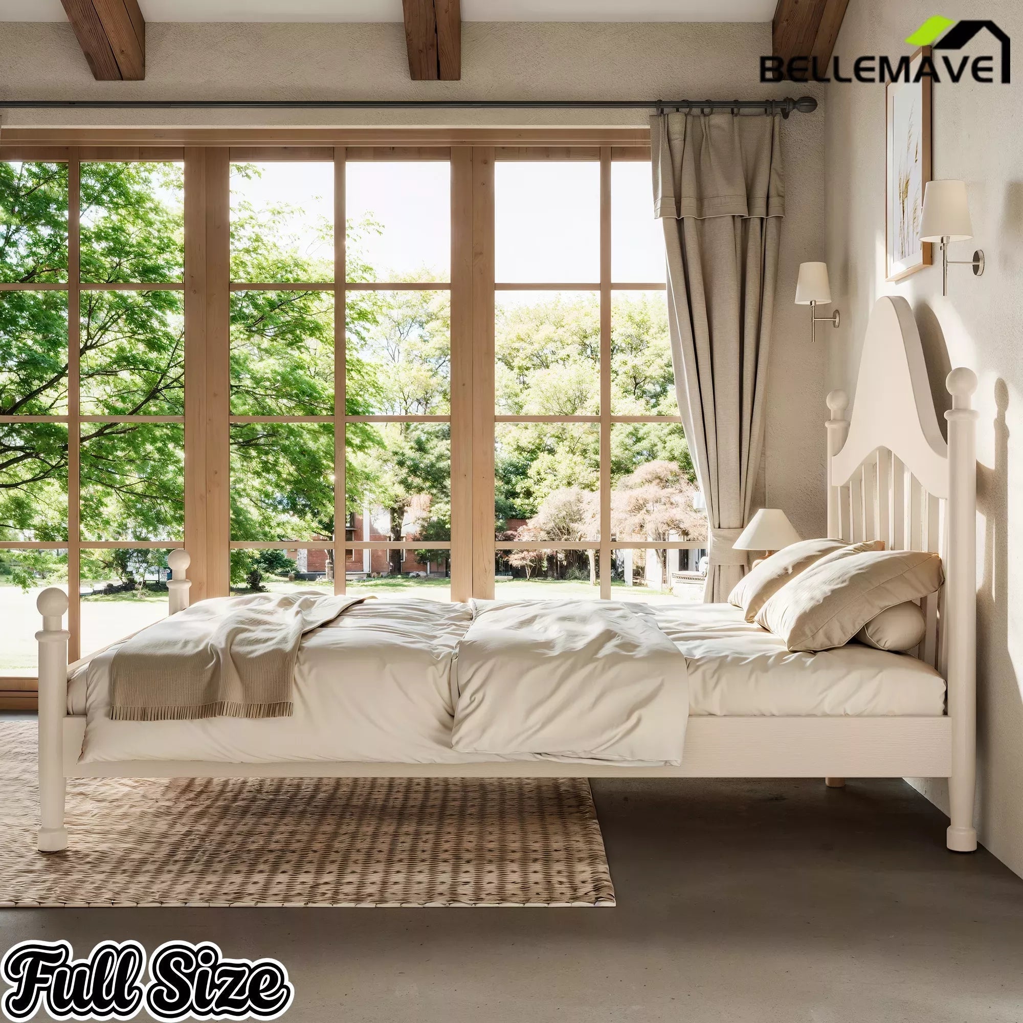 Bellemave® Queen Size Platform Bed with Chic Headboard – Solid Wood Frame, No Box Spring Needed - Bellemave