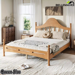 Bellemave® Queen Size Platform Bed with Chic Headboard – Solid Wood Frame, No Box Spring Needed - Bellemave