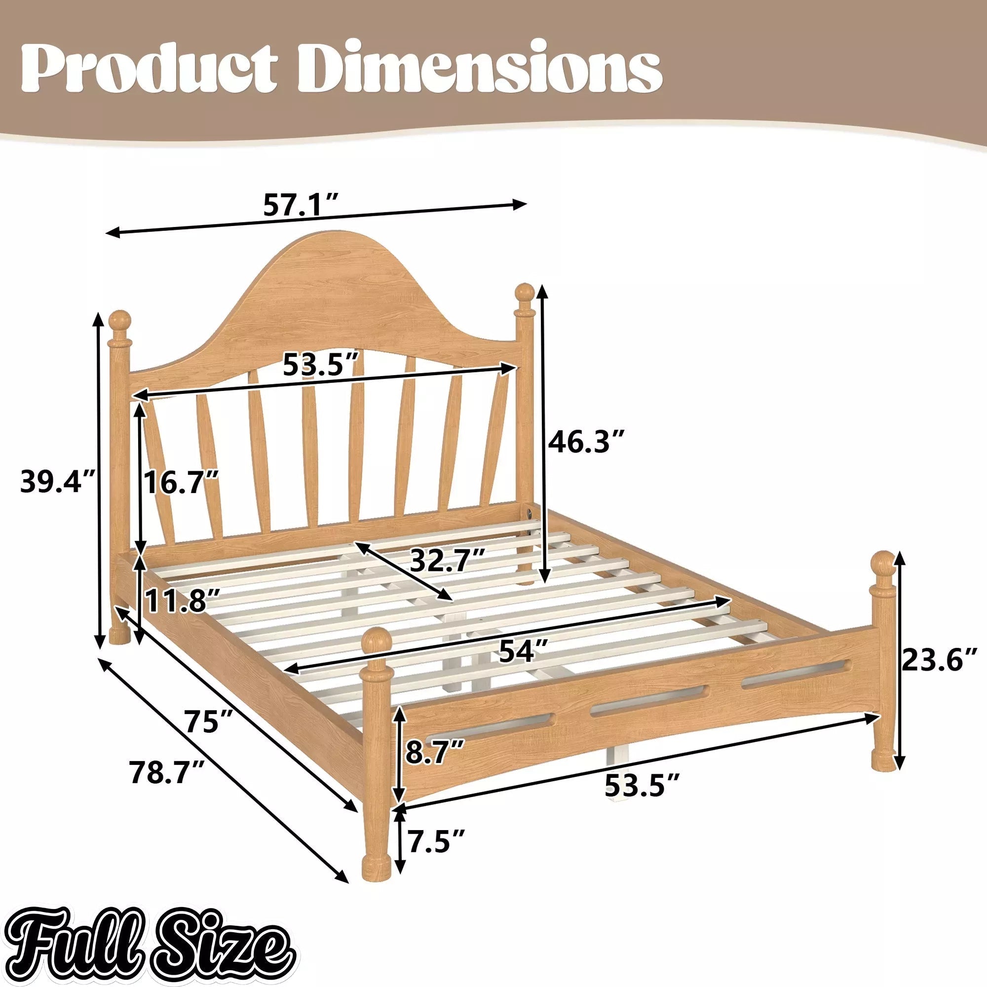 Bellemave® Queen Size Platform Bed with Chic Headboard – Solid Wood Frame, No Box Spring Needed - Bellemave