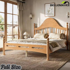 Bellemave® Queen Size Platform Bed with Chic Headboard – Solid Wood Frame, No Box Spring Needed - Bellemave