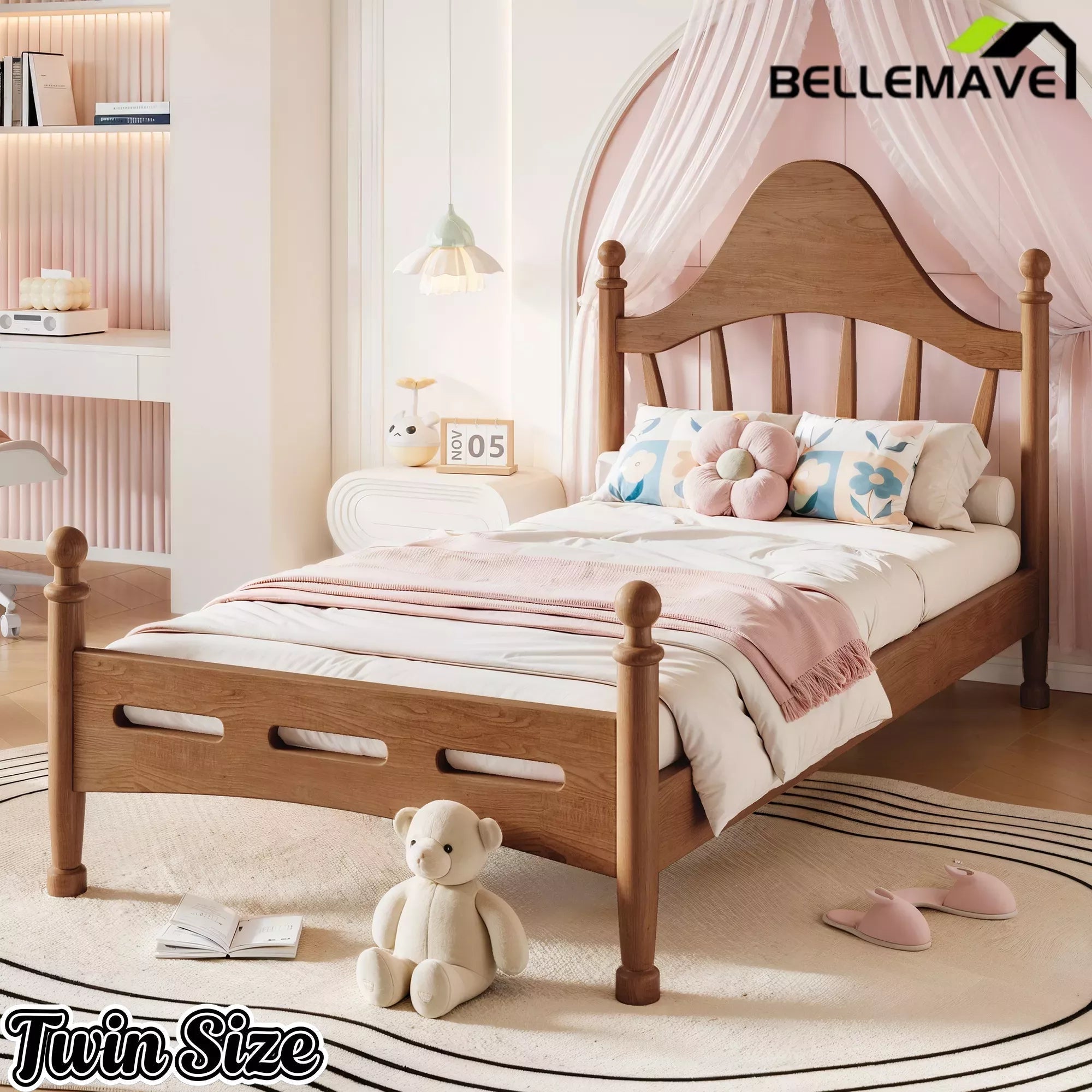 Bellemave® Queen Size Platform Bed with Chic Headboard – Solid Wood Frame, No Box Spring Needed - Bellemave