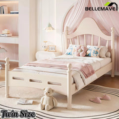 Bellemave® Queen Size Platform Bed with Chic Headboard – Solid Wood Frame, No Box Spring Needed - Bellemave