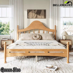 Bellemave® Queen Size Platform Bed with Chic Headboard – Solid Wood Frame, No Box Spring Needed - Bellemave