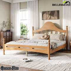Bellemave® Queen Size Platform Bed with Chic Headboard – Solid Wood Frame, No Box Spring Needed - Bellemave