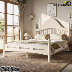 Bellemave® Queen Size Platform Bed with Chic Headboard – Solid Wood Frame, No Box Spring Needed - Bellemave