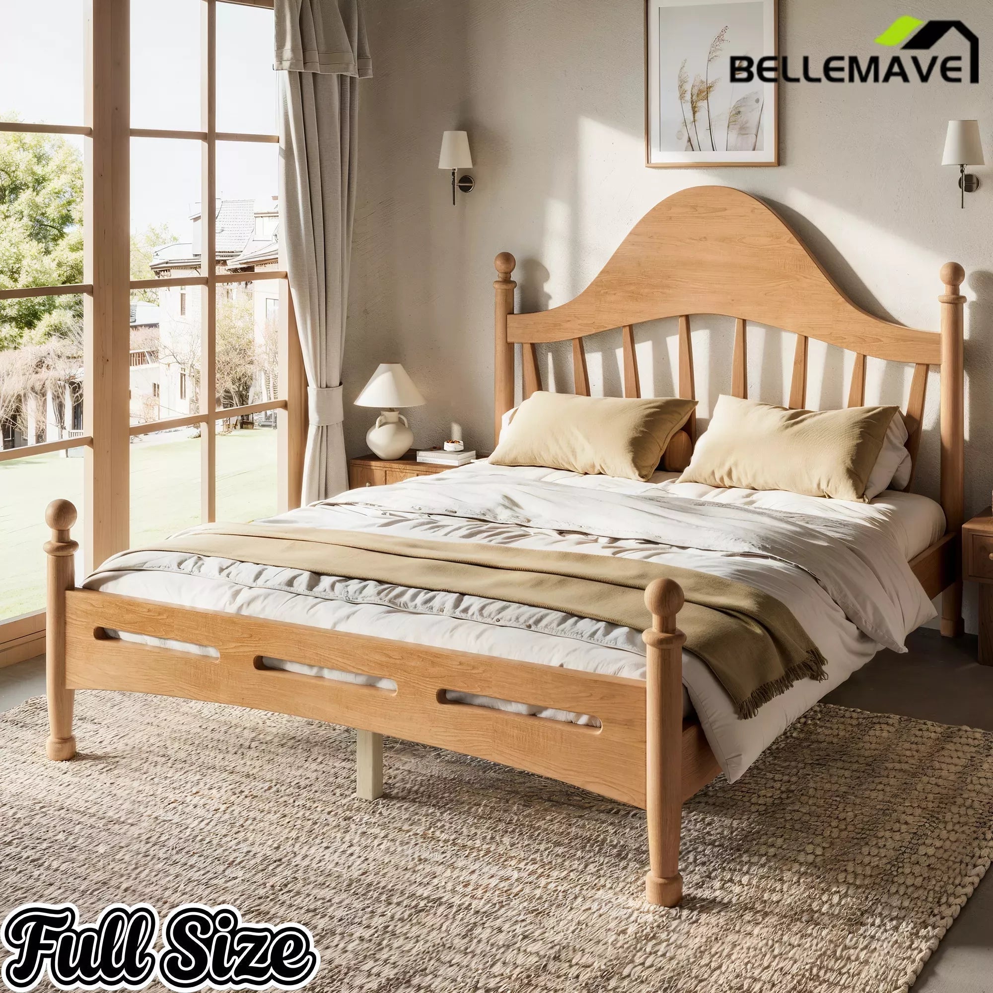 Bellemave® Queen Size Platform Bed with Chic Headboard – Solid Wood Frame, No Box Spring Needed - Bellemave