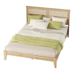 Bellemave® Queen Size Rubber Wooden Platform Bed with Rattan Headboard, Enhanced by Support Feet - Bellemave
