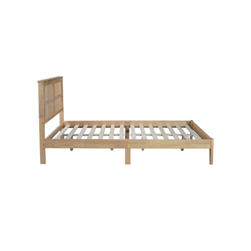 Bellemave® Queen Size Rubber Wooden Platform Bed with Rattan Headboard, Enhanced by Support Feet - Bellemave