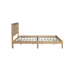 Bellemave® Queen Size Rubber Wooden Platform Bed with Rattan Headboard, Enhanced by Support Feet - Bellemave